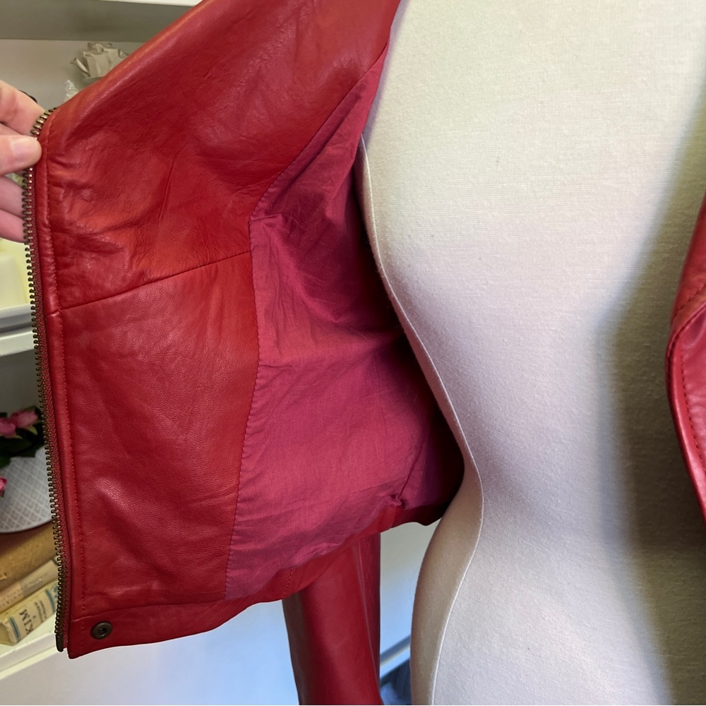 Lucky Brand 100% Lamb Leather Red Moto Jacket - Picture 8 of 16